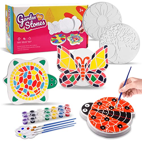 Weilim Paint Your Own Stepping Stones, 5-Pack DIY Garden Craft Kit for Kids