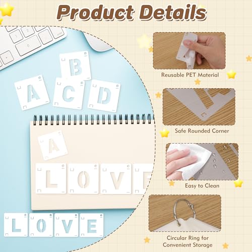 80Pcs Letter Stencils Reusable Letter Number Stencils for Painting,2,3Inch | Reusable Small Plastic Alphabet Number,Drawing Stencil,on Wood,Fabric,Wall, Rock,Art Project Chalkboard - size: 2,3Inch