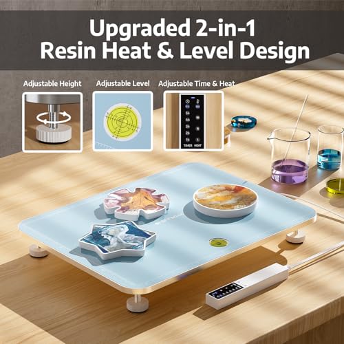 OFFNOVA Resin Heating Mat & Leveling Table, 2-in-1 Resin Tools for Epoxy Resin, Resin Curing Machine for Resin Molds, Undeformed Resin Dryer with Smart Timer & Temperature Control, Silicone Mat - size: 12*16" Resin Curing Kit