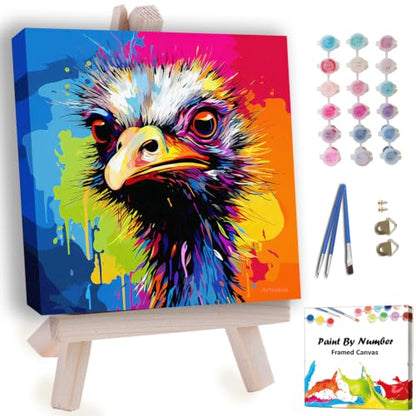 Artunion Framed Paint by Numbers Kit for Adults Beginners & Kids Ages 8-12,Colorful Ostrich Paint by Number with Frame,Animal Paint by Numbers Kit on Canvas 10 * 10 Inch Without Easel - color: ZXT-392-F