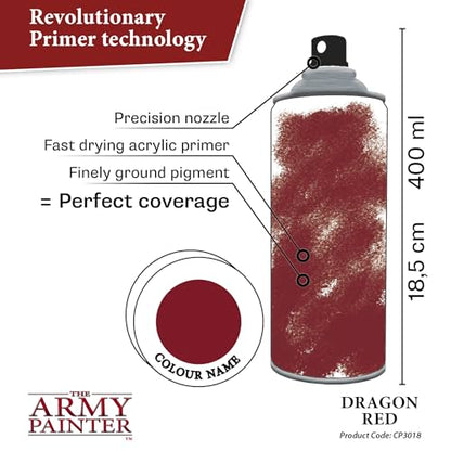The Army Painter, Colour Primer Dragon Red, 400 ml acrylic spray | Spray Paint Basecoat for Miniature Model Undercoat Priming, Plastic Wargames, DnD & Warhammer - color: Dragon Red