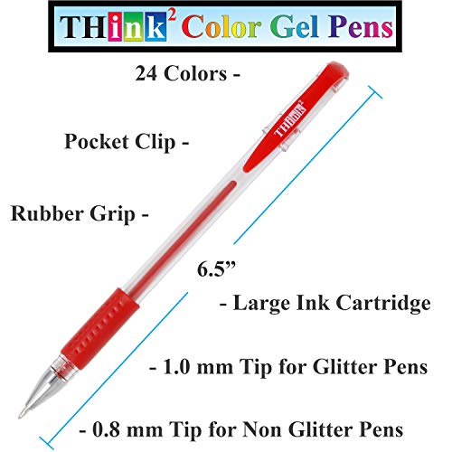 [24 Colors] Think2 Color Gel Pens Set for Teens and Adult. Perfect for Drawing, Journaling, Doodling, Scrapbooking - color: Assorted Colors