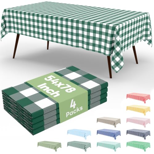 misaya 4 Packs 54 x 78 Inch Buffalo Disposable Table Cloth, Waterproof Plastic Tablecloth, Rectangle Hunter Green and White Checkered Table Covers for Picnic, Birthday, Party, Back to School - color: Hunter Green and White, size: 54" X 78"