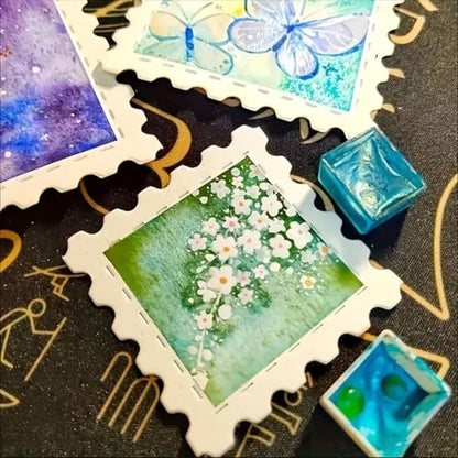 50pcs Creative Watercolor Paper Cards, 300g Cotton Pulp Fine Grain Thick Serrated Edges for DIY Tickets with Tear-Away Stamps and Gifts Certificates (Square) Holiday Cards Postcard (4x4) - size: 4x4