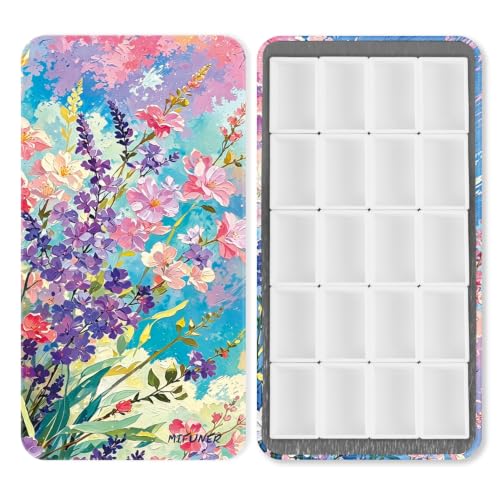 20 Empty Full Pans Watercolor Palette Tins Box with Magnetic Squares | 3ml Plastic Half Pan,Metal Paint Tray Palettes for Travel,Lightweight Portable,Watercolor Painting Mixing Tray.Lavender - color: Lavender, size: 20 Full Pans