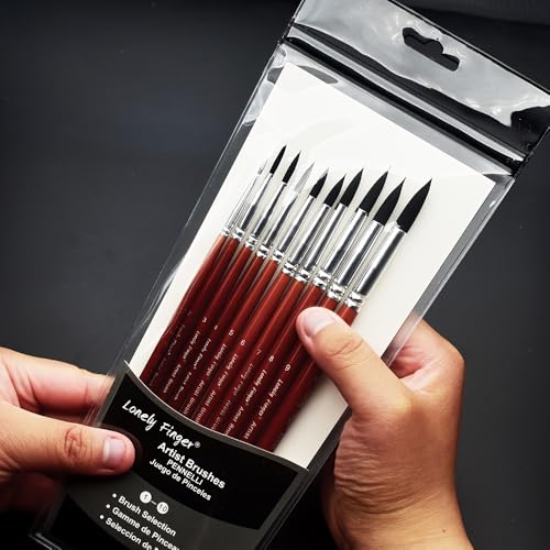 10pcs Professional Artist Watercolor Brush Set - Fine Detail Paint Brushes, Premium Brown Wood Handle, Black Synthetic Round Pointed Tips for Artists & Students Art Supplies Gift