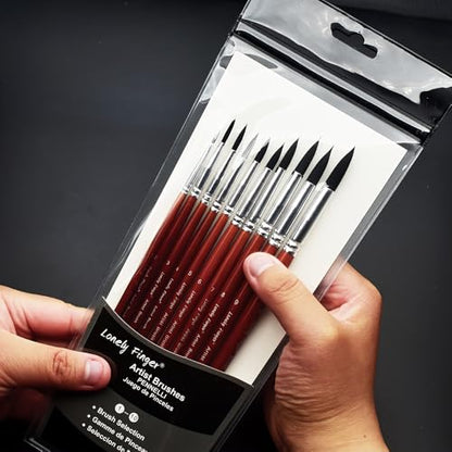 10pcs Professional Artist Watercolor Brush Set - Fine Detail Paint Brushes, Premium Brown Wood Handle, Black Synthetic Round Pointed Tips for Artists & Students Art Supplies Gift