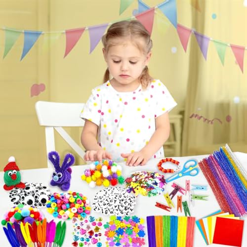 2000 Pcs DIY Arts and Crafts Supplies Kit for Kids - Kids Craft Kits Art Supplies Material Set with Pipe Cleaner All in 1 Crafting Collage Activity for Toddlers Gifts Toys Age 5 6 7 8 9 Year Old Girls - size: 2000pcs