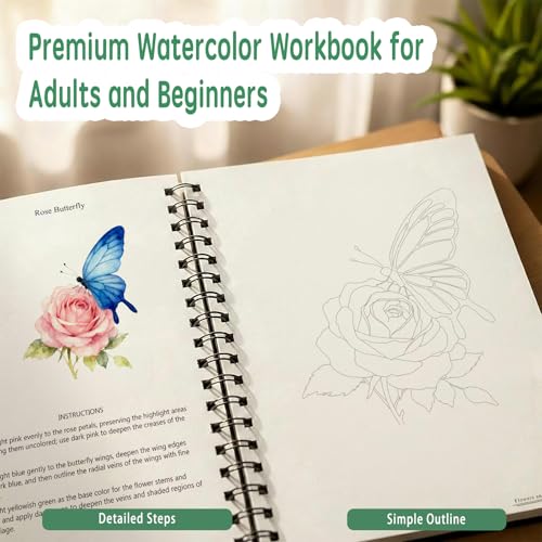 SLWBZ All-in-One Watercolor Workbook Kit - Beginner Friendly Art Set with 16 Colors, 2 Brushes & 15 Pre-Sketched Thick Watercolor Paper Pages - Creative Exploration & Stress Relief Gift (Flowers) - color: Flowers, size: With Palette