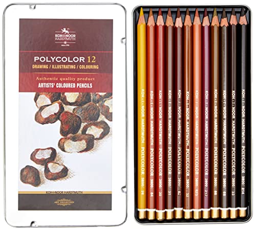 KOH-I-NOOR Polycolor Brown Line Artist's Coloured Pencils (Set of 12)