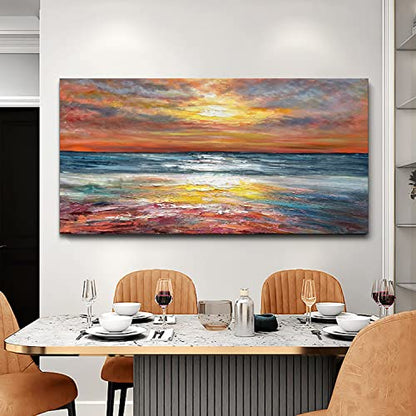 Art Sea Sunrise Landscape Modern Abstract Oil Painting Canvas Oil Painting Wall Art Decoration 24x48 inch - color: Yi012