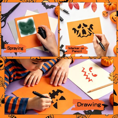 40 PCS Halloween Painting Stencils, 6 Inch Plastic Reusable Pumpkin Faces Painting Stencil, Jack - O'-Lantern Painting Templates for DIY Pumpkin Carving, Wood, Walls Art and Halloween Decoration - style: 40PCS Pumpkin Stencil