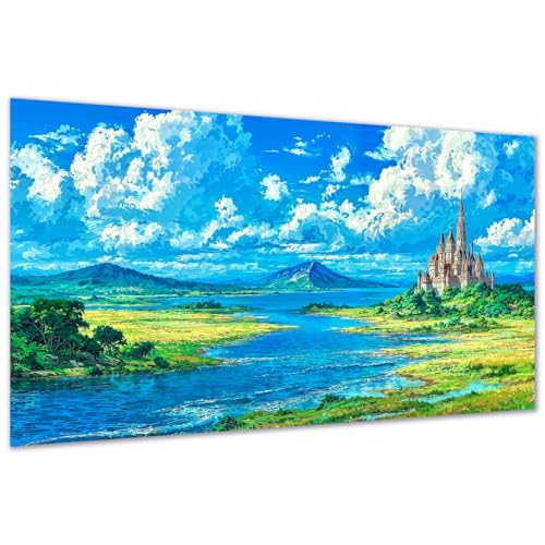 DDGEMART 5D Diamond Painting Kit for Adults, Full Drill Fantasy Castle Wilderness River Meadow Landscape Art for Beginners, Large Horizontal 28x16 inch - color: Fantasy Castle Wilderness