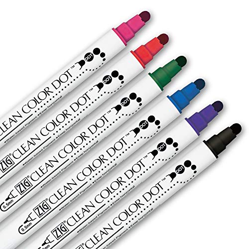 Kuretake CLEAN COLOR DOT Dual tip markers 6 colors set, 0.5mm fine tip and a flexible dot tip, for Journals, Crafts, Illustration, Lettering, Planners, for Adult, Kids, Made in Japan - style: 6 colors set(Dual tip)