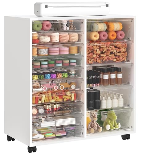 WOPITUES Mobile Storage Cabinet with 15 Clear Drawers, Modern White - color: White, size: 10M+5L