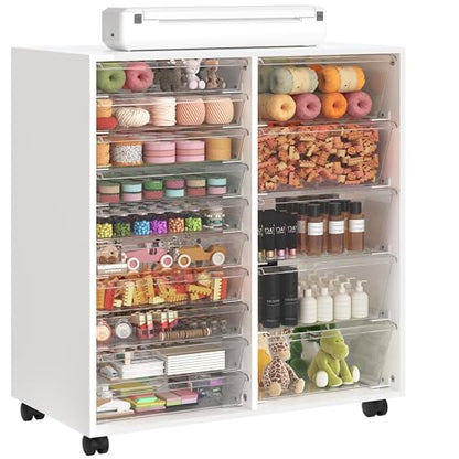 WOPITUES Mobile Storage Cabinet with 15 Clear Drawers, Modern White - color: White, size: 10M+5L