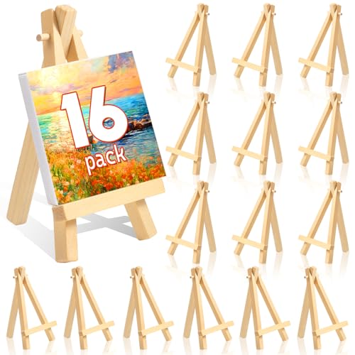 16 Pcs 5 Inch Mini Wood Display Easel, A-Shaped Small Wood Easel for Displaying Small Canvases, DIY Crafts, Photos, Gift, Home Decoration - color: 16 Pcs Wood Display Easel