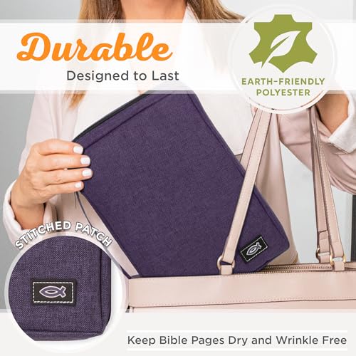 Christian Art Gifts Men/Women's Bible Cover Jesus Fish, Purple Canvas, Large - color: Purple/Jesus Fish, size: Large