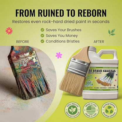 Green Piece® Paint Brush Cleaner & Restorer – 100% Natural, Non-Toxic Formula – Made in USA – Cleans Wet or Dry Paint – Safe for Hands – Works on Acrylic, Latex, Oil & Shellac – 18 Oz - style: Paint Brush Cleaner
