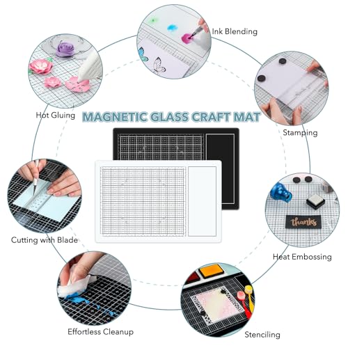 BAOFALI Magnetic Glass Craft Mat; 15.75"x10.24"Heat Resistant Glass Media Cutting Mat W/MagnetsGridlines and Measurements; for Cutting, Stamping, Mixed Media, Heat Embossing and Hot Glue Projects - color: White, size: 15.8"L x 10.2"W