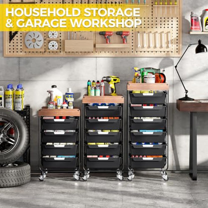 SYKIARIOL Utility Cart with 4 Labeling Drawers and Wooden Tabletop,Black - color: Classic Black, size: 4-Drawer