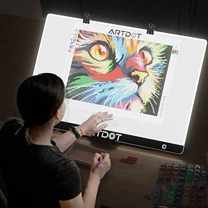 ARTDOT A2 LED Light Pad for Diamond Painting USB Powered Light Board Kit, Adjustable Brightness with 12 Angles Stand and Clips - size: A2