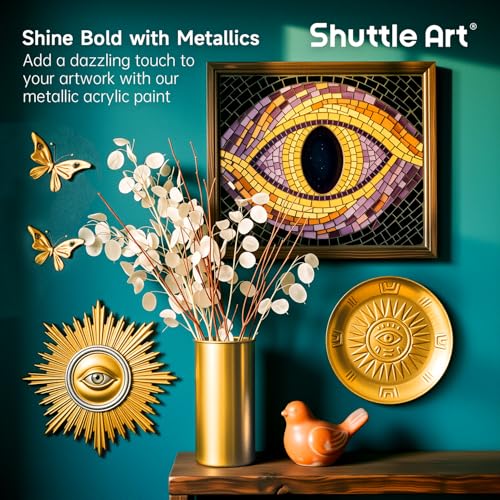 Shuttle Art Metallic Gold Acrylic Paint, 16.9 oz(500 ml) Large Gold Leaf Paint With Brush, Non Toxic, Non Fading Gold Paint for Crafts, Metal, Wood, Clay, Ceramic, Canvas, Furniture - color: Gold, size: 16.9 Fl Oz (Pack of 1)