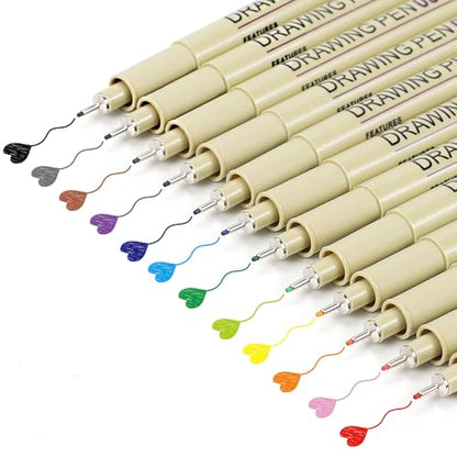Muchcute 05 Micro Fineliner Drawing Art Pen,12 Colors 0.45mm No Bleed Bible - color: 12 Colors 05(0.45mm)