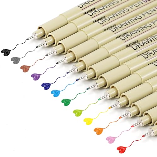 Muchcute 05 Micro Fineliner Drawing Art Pen,12 Colors 0.45mm No Bleed Bible - color: 12 Colors 05(0.45mm)