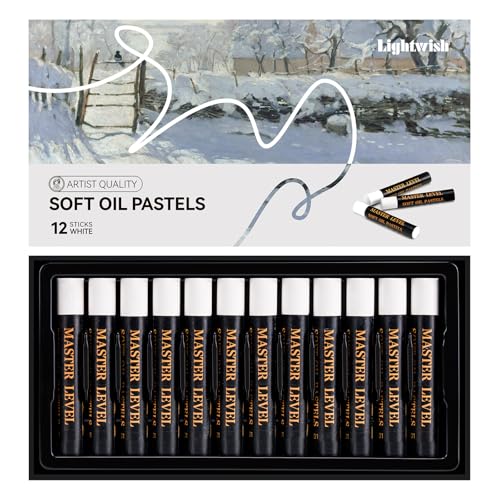 LIGHTWISH White Oil Pastels - Pack of 12, Ultra-Smooth Blendable Crayons for Professional Artists & Beginners, Perfect for Canvas, Chalkboard & DIY Crafts, Non-Fade, High Coverage Art Supplies - color: White Color(12 Sticks)