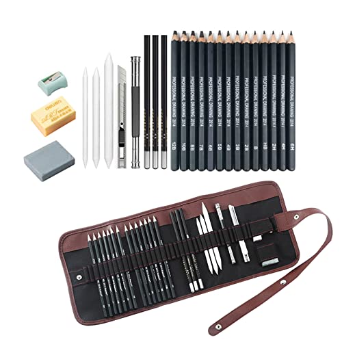 Drawing Pencils,24pcs Art kit with Graphite Pencils Sketching Pencil Set Include 12B 10B 8B 7B 6B 5B 4B 3B 2B B HB 2H 4H 6H, Charcoal Pencils.Pencil Case for Beginner Artists Adults and Children
