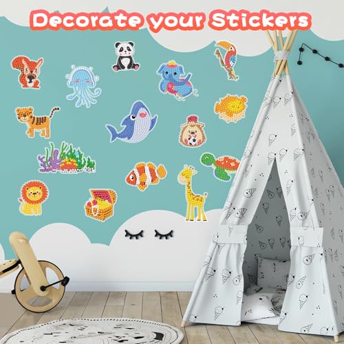 Labeol Diamond Art Kits for Kids Boys and Girls Ages 6-8-10-12 Easy to DIY Creative Diamond Art Sticker Craft by Numbers Kits for Kids and Adult Beginners (Jungle Animals) - style: Jungle Animals