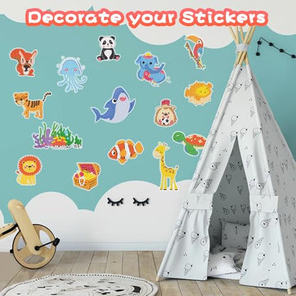 Labeol Diamond Art Kits for Kids Boys and Girls Ages 6-8-10-12 Easy to DIY Creative Diamond Art Sticker Craft by Numbers Kits for Kids and Adult Beginners (Jungle Animals) - style: Jungle Animals