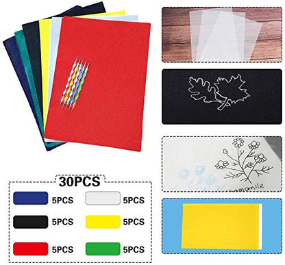 30 Sheets Carbon Transfer Paper,Tracing Paper Carbon Graphite Copy Paper with 5 Pieces Embossing Styluses Stylus Dotting Tools for Wood,Paper,Canvas and Other Art Surfaces 8.3 x 11.7 inches(6 Colors) - color: Black, Blue, Red, Yellow, Green, Translucent (
