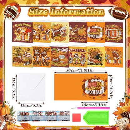 Saillong 12 Pack Fall Football Diamond Painting Greeting Card Kits DIY Autumn Football Diamond Art Cards with Envelopes 5D Rhinestones Painting Making Kit for Adults DIY Crafts Family Friend Gifts - color: Fall Football