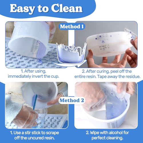 LET'S RESIN Silicone Mixing Cups, 600 ml and 100 ml, 2 Scales | Thick non-stick silicone cups feature two measurement scales and include a stirring stick for easy resin mixing and cleanup - size: 600ml-black