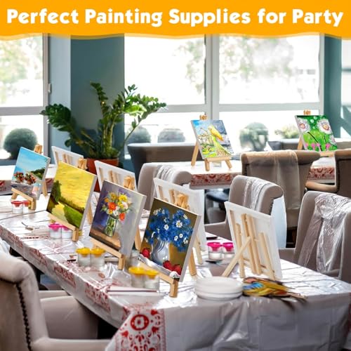 150 Pcs Mini Canvas with Easel for Painting Wood,5 X 5 Inch | Stretched Canvas Panels with Wood Tabletop Easels, Art Supplies for Classroom Crafts Birthday Paint Party Favors Projects - size: 6 x 6 Inch
