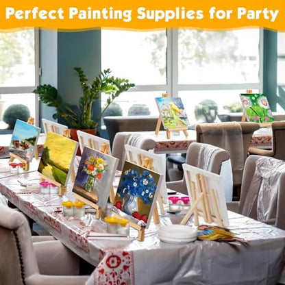 150 Pcs Mini Canvas with Easel for Painting Wood,5 X 5 Inch | Stretched Canvas Panels with Wood Tabletop Easels, Art Supplies for Classroom Crafts Birthday Paint Party Favors Projects - size: 6 x 6 Inch