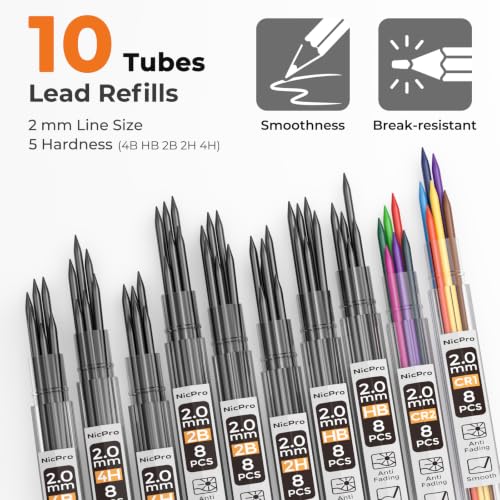 Nicpro 3 Pack 2.0 mm Mechanical Pencil Set with Case for Architects - color: Silver