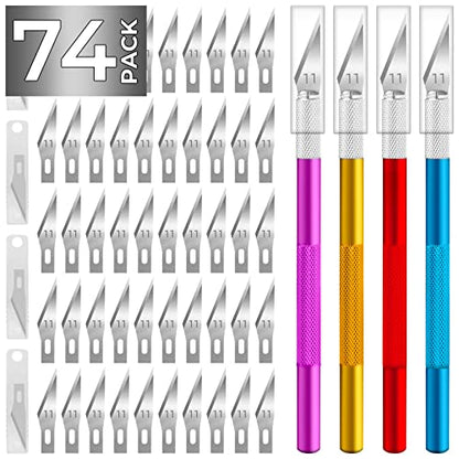 JTIEO Exacto Knife Hobby Knife 74 Pack with 4 Upgrade Sharp Hobby Knives and 70 Spare Exacto Knife Blades for Art, Scrapbooking,Stencil - color: Colorful