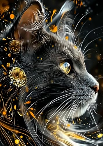 Black Cat Diamond Art Kits for Adults, 5D Diamond Painting 12X16 Inch - color: cat 04
