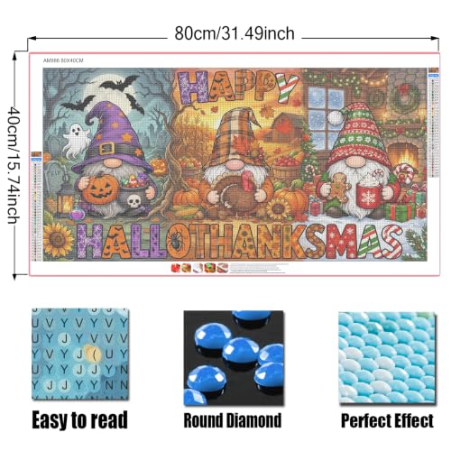 Happy Hallothanksmas Gnome Diamond Painting Kit,Diamond Art Kits for Adults | Halloween Thanksgiving Xmas, Gnome Diamond Mosaic Kits,Diy Craft kit,Large size 15.7x31.5inch,Gem Painting,Diamond Dots - color: AM886
