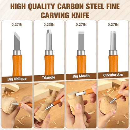 KINGBRO 20 PCS Wood Carving Kit for Beginners, Whittling Kit for Beginner and Kids, Wood Carving Tools with Safety Protection. 8 pcs Whittling Knife Wood Carving Set with 2 pcs Custom Sticker