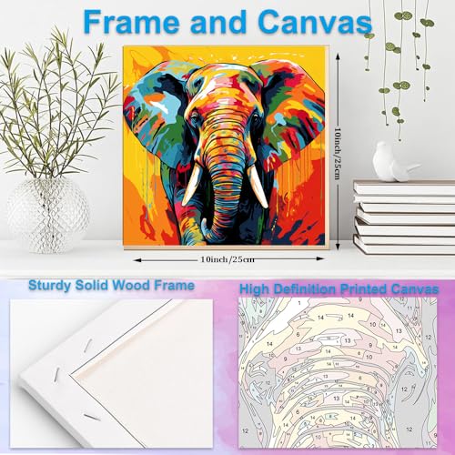Artunion Framed Paint by Numbers Kit for Adults Beginners & Kids Ages 8-12,Colorful Elephant Paint by Number with Frame,Abstract Animal Paint by Numbers Kit on Canvas 10 * 10 Inch Without Easel - color: ZXT-325-F