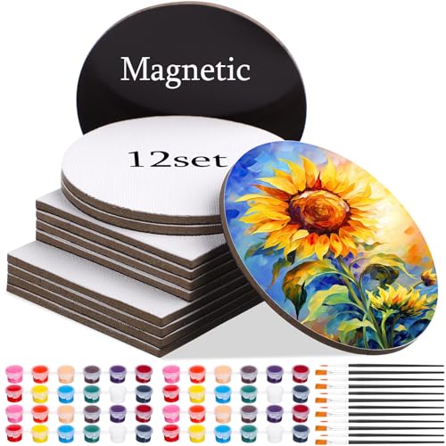 Engrowtic 12 Set Mini Magnetic Painting Canvas Panel Boards or Painting Mini Tile Art for Fridge Locker DIY Crafts Halloween Christmas Crafts Project(Mixed Styles,Assorted Sizes)