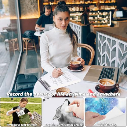 10 Pack 600 Sheets Heavyweight Sketchbook 5.5" x 8.5" 200GSM Very Thick Mixed Media Art Drawing Paper Bulk Top Spiral Bound Sketch Pad Marker Paper Hardcover Acid Free for Artist Beginner Art Supplies - size: 5.5 x 8.5"-600 Sheet-6 Pcs