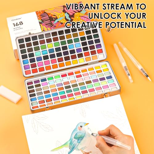 Grabie Set of 168 Color Watercolor Paint Set with Brush Pens - color: 168 Colors
