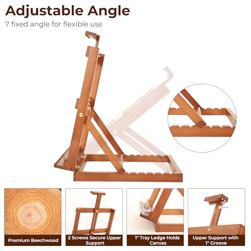 VISWIN Heavy-Duty Table Top Easel for Painting, Adjustable Beech Wood Tabletop Easel, Hold Canvas up to 23”, Portable Art Desktop Easel Stand for Adults, Artists, Beginners – Walnut - color: Walnut