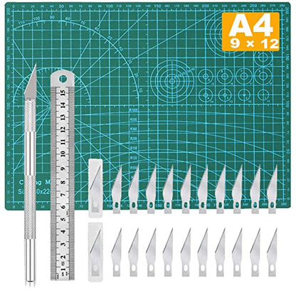 Self Healing Sewing Mat, Exacto Knife Precision Carving Craft Hobby Knife Kit for DIY Art Work Cutting, Hobby, Stencil, Scrapbooking-A4(9"x12") - color: Green