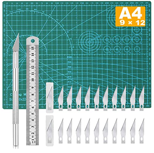 Self Healing Sewing Mat, Exacto Knife Precision Carving Craft Hobby Knife Kit for DIY Art Work Cutting, Hobby, Stencil, Scrapbooking-A4(9"x12") - color: Green